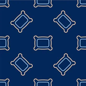 Line Rectangular pillow icon isolated seamless pattern on blue background Stock Illustration
