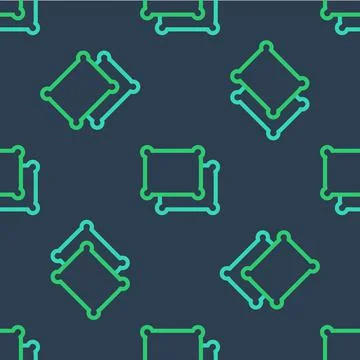 Line Rectangular pillow icon isolated seamless pattern on blue background Illustrazione stock