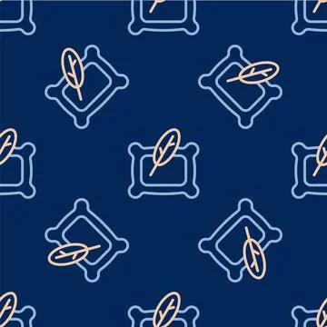 Line Rectangular pillow icon isolated seamless pattern on blue background Illustrazione stock