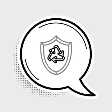 Line Recycle symbol inside shield icon isolated on grey background. Eco pro.. Illustrazione stock