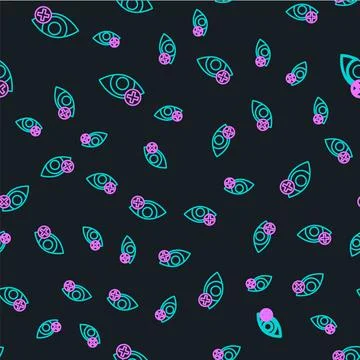 Line Red eye effect icon isolated seamless pattern on black background. Eye Stock Illustration