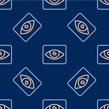 Line Red eye effect icon isolated seamless pattern on blue background. Eye Illustrazione stock