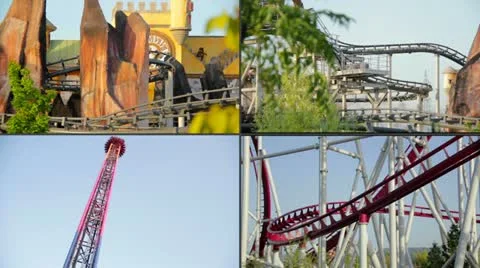 Line of red roller coaster rail Video stock 11527762