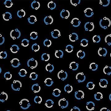 Line Refresh icon isolated seamless pattern on black background. Reload symbol Illustrazione stock