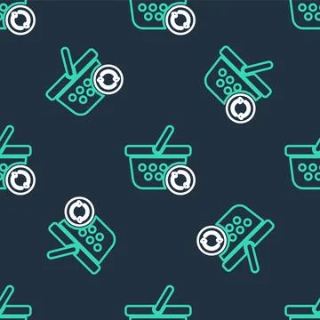 Line Refresh shopping basket icon isolated seamless pattern on black backgr.. Illustrazione stock