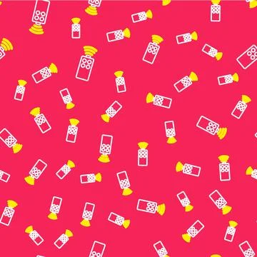 Line Remote control for the camera icon isolated seamless pattern on red 스톡 일러스트