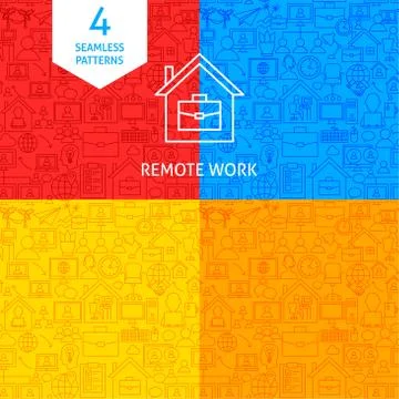 Line Remote Work Patterns Stock Illustration
