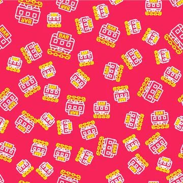 Line Restaurant train icon isolated seamless pattern on red background. Vector Illustrazione stock