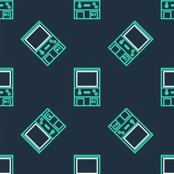Line Retro arcade game machine icon isolated seamless pattern on black Stock Illustration