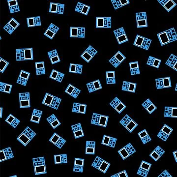 Line Retro arcade game machine icon isolated seamless pattern on black Stock Illustration