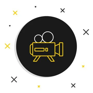 Line Retro cinema camera icon isolated on white background. Video camera. Movie Illustrazione stock