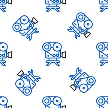 Line Retro cinema camera icon isolated seamless pattern on white background.  Illustrazione stock