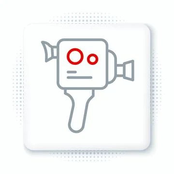 Line Retro cinema camera icon isolated on white background. Video camera. M.. Stock Illustration