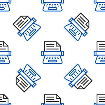 Line Retro typewriter and paper sheet icon isolated seamless pattern on whi.. Stock Illustration