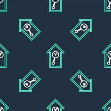 Line Retro wall watch icon isolated seamless pattern on black background. Cuckoo イラスト素材