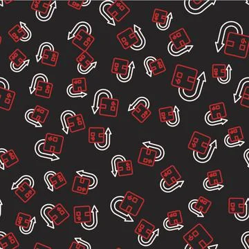 Line Return cardboard box icon isolated seamless pattern on black background Stock Illustration