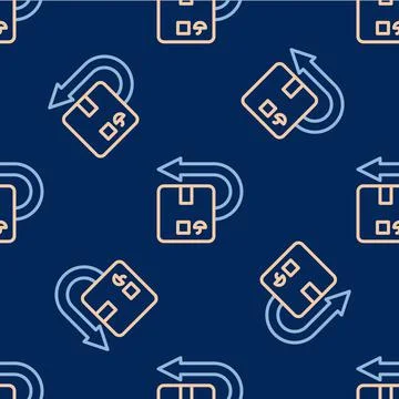 Line Return cardboard box icon isolated seamless pattern on blue background. Box Stock Illustration