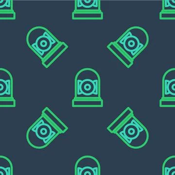 Line Ringing alarm bell icon isolated seamless pattern on blue background. Alarm 스톡 일러스트