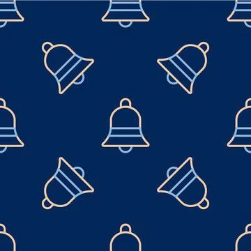 Line Ringing bell icon isolated seamless pattern on blue background. Alarm 스톡 일러스트