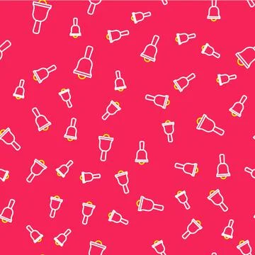 Line Ringing bell icon isolated seamless pattern on red background. Alarm symbol 스톡 일러스트