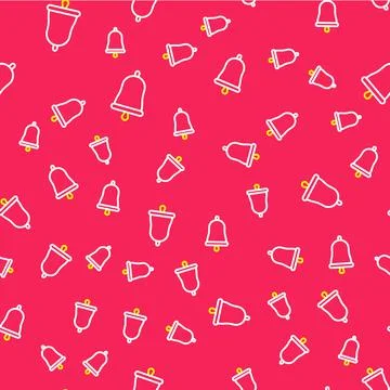 Line Ringing bell icon isolated seamless pattern on red background. Alarm symbol 스톡 일러스트