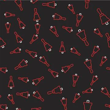 Line Ringing bell icon isolated seamless pattern on black background. Alarm Illustrazione stock