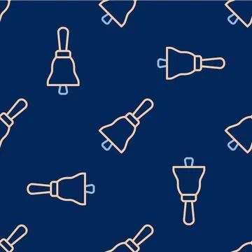 Line Ringing bell icon isolated seamless pattern on blue background. Alarm sy 스톡 일러스트