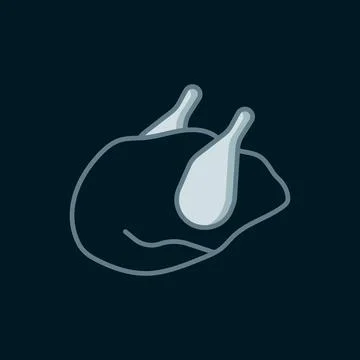 Line Roasted turkey or chicken icon isolated on black background. Flat fill.. Stock Illustration