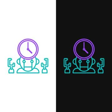 Line Robot and digital time manager icon isolated on white and black background Stock Illustration