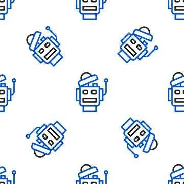 Line Robot icon isolated seamless pattern on white background. Artificial 스톡 일러스트
