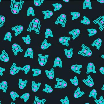 Line Robot icon isolated seamless pattern on black background. Vector 스톡 일러스트