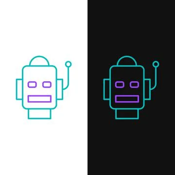 Line Robot icon isolated on white and black background. Artificial intelligence Illustrazione stock