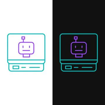 Line Robot icon isolated on white and black background. Artificial intelligence Illustrazione stock