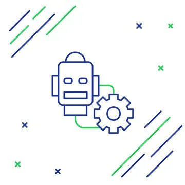 Line Robot setting icon isolated on white background. Artificial intelligence Illustrazione stock