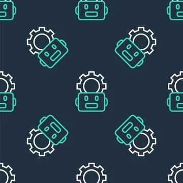 Line Robot setting icon isolated seamless pattern on black background Illustrazione stock