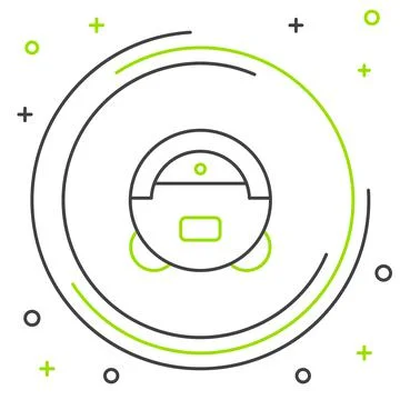Line Robot vacuum cleaner icon isolated on white background. Home smart Stock Illustration