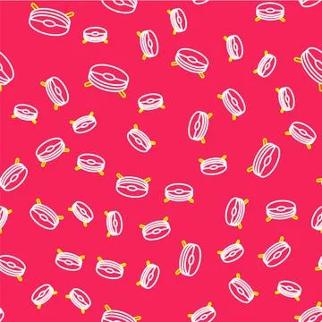 Line Robot vacuum cleaner icon isolated seamless pattern on red background. Home Stock Illustration