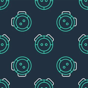 Line Robot vacuum cleaner icon isolated seamless pattern on black background Stock Illustration