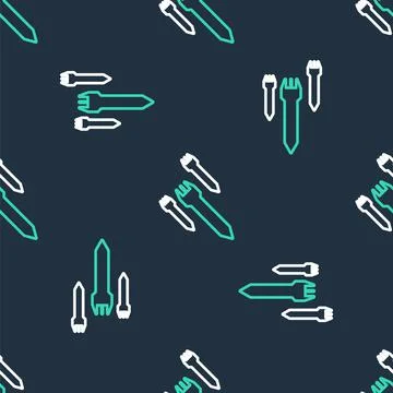 Line Rocket icon isolated seamless pattern on black background. Vector Illustrazione stock