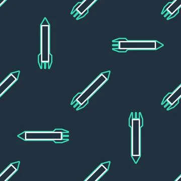 Line Rocket icon isolated seamless pattern on black background. Vector 스톡 일러스트