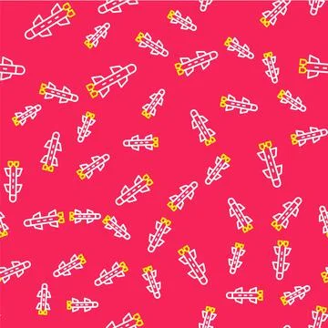 Line Rocket icon isolated seamless pattern on red background. Vector Stock Illustration