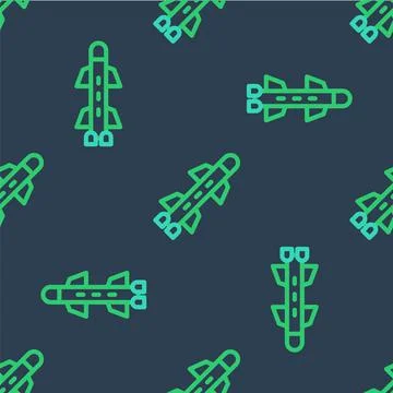 Line Rocket icon isolated seamless pattern on blue background. Vector Stock Illustration