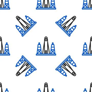 Line Rocket launch from the spaceport icon isolated seamless pattern on white Stock Illustration