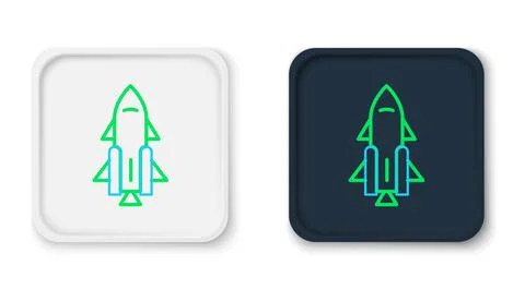 Line Rocket ship with fire icon isolated on white background. Space travel... Stock Illustration