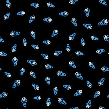 Line Rocket ship icon isolated seamless pattern on black background. Space Stock Illustration