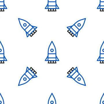 Line Rocket ship icon isolated seamless pattern on white background. Space Illustrazione stock