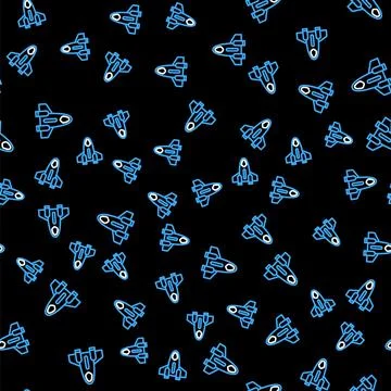 Line Rocket ship icon isolated seamless pattern on black background. Space tr Stock Illustration