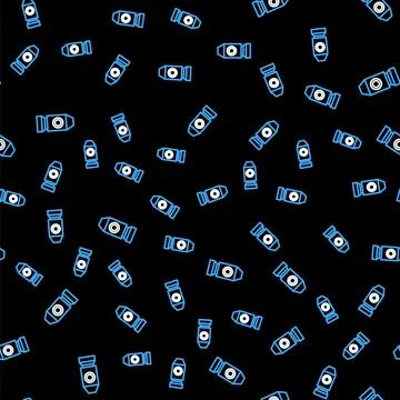 Line Rocket ship icon isolated seamless pattern on black background. Space Stockillustratie