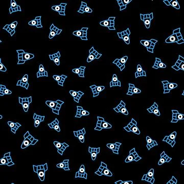 Line Rocket ship icon isolated seamless pattern on black background. Space Stockillustratie