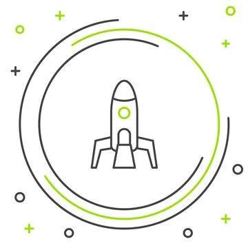 Line Rocket ship icon isolated on white background. Space travel. Colorful Stock Illustration